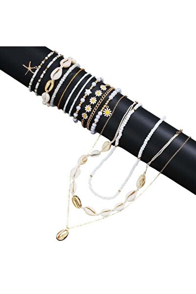 huitich 14-piece gold color tone beach jewelry set with necklace, bracelet, a...