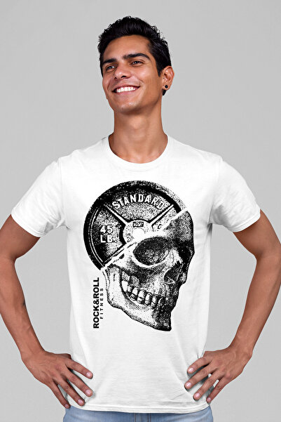 ROCKANDROLL Tricou alb pentru bărbați cu mânecă scurtă Disk Head