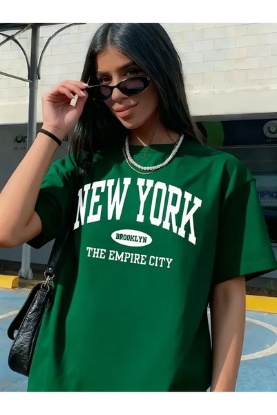 ship master Women's Green New York Brooklyn Written Printed T-Shirt 100% Cotton Comfortable Casual T-Shirt