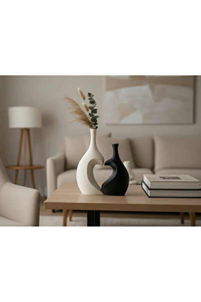 CMHOME Modern Decorative Vase Set of 2, Black and White Vase, Living Room Tab...