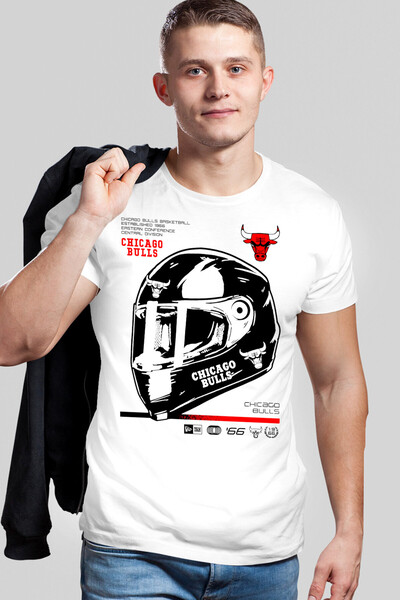 ROCKANDROLL تي شيرت شيكاغو ريسينج أبيض بأكمام قصيرة للرجال