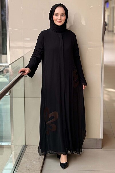 GİZAY Çiçek Desenli Şifon Ferace