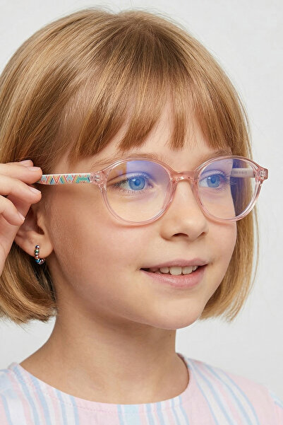 Cortina Special Patterned Transparent Pink Girls' Screen Glasses with Blue Li...