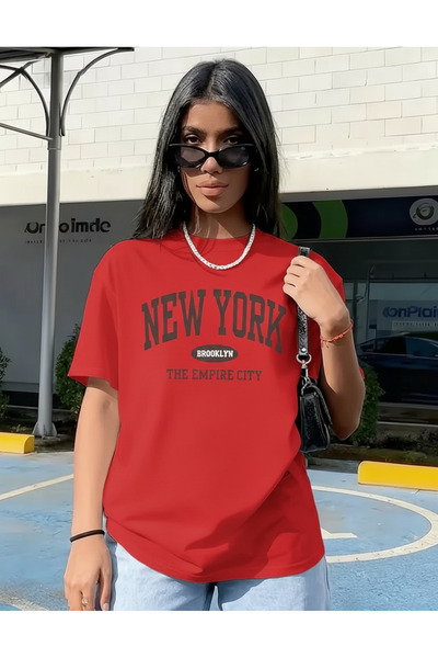 ship master Tricou roșu pentru femei New York Brooklyn Written cu imprimeu bu...