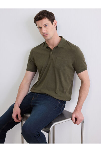 LC Waikiki Ανδρικό μπλουζάκι από χτενισμένο βαμβάκι με γιακά πόλο σε χρώμα χακί