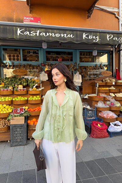 mylove بلوزة بأكمام منفوخة باللون الأخضر