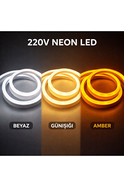 BRK LİGHTİNG 220V Neon Esnek Şerit Led 5 Metre Gün Işığı + 220 Volt Fiş