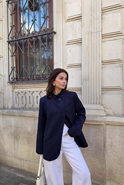 mylove جاكيت هاكيم ياكا فلاتو بجيوب باللون الأزرق الداكن