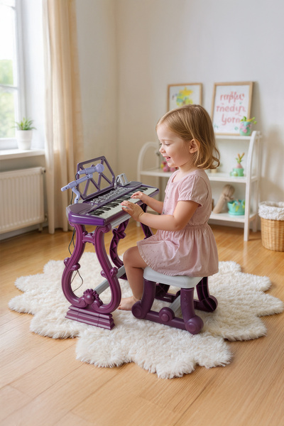 NeUygun 49 Tuşlu Standı Tabureli Piyano Seti Org Mikrofonlu Karaoke Piyano