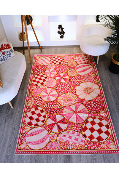Rugs Modern Halı ZAMANSIZ Pembe Şeker Desenli Dokuma Taban Modern Dekoratif H...
