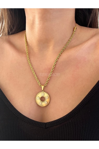 SERAMOR Daisy Detailed Tarnish-Resistant Steel Thick Spiral Chain Hoop Necklace