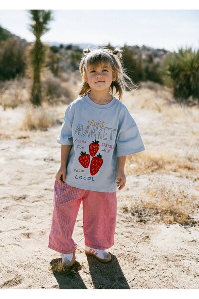 connemara Момичешки комплект от тениска от пениран памук и ленени панталони -...