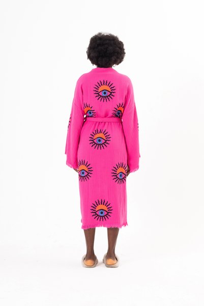 Denizli Kimono 100% Cotton Muslin Kimono, Sun Eye Printed Kaftan, Kimono, Dressing Gown, Beach Wear