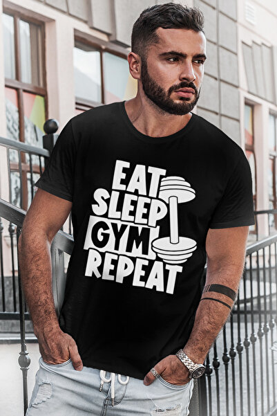 ROCKANDROLL Tricou negru cu mânecă scurtă Gym Life pentru bărbați