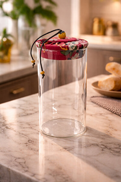 MAKRİ HOME 650 ml Borosilicate Glass Airtight Jar with Red Fabric Cover and B...