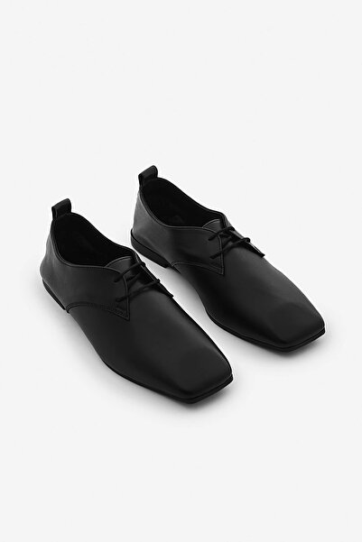 SAYL Pantofi Oxford negri piele naturală cu șireturi vârf pătrat pentru femei...