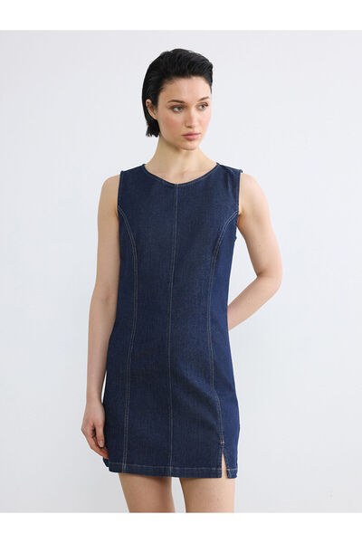 LC Waikiki Rochie mini din denim Özmarka, nou sezon, cu decolteu tip crew