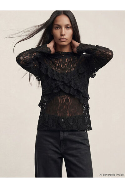 LC Waikiki Özmarka Νέα Σεζόν ψηλός λαιμός Μπλούζα με βολάν, σετ Δαντέλα τεμαχίων