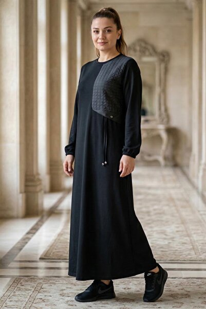 Hermevsim Missbah Women's Erna Quilted Combination Crystal 2 Thread Black Dress