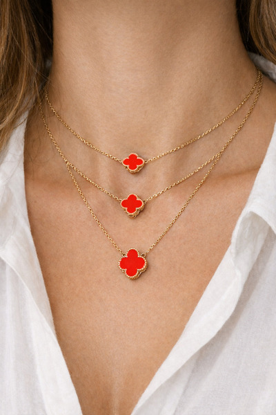 Elora Veyn Women's 3 Orange Clover Steel Combination Necklace