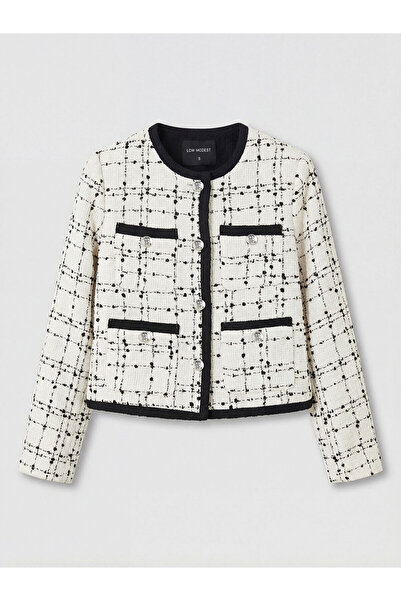 LC Waikiki Vizyon New Season Crew Neck Plaid Women's Tweed Jacket