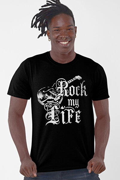 ROCKANDROLL Tricou negru cu mânecă scurtă pentru bărbați Hayatım Rock
