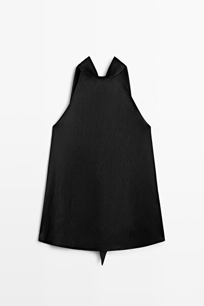 Massimo Dutti Bağcık detaylı saten yüzeyli halter bluz