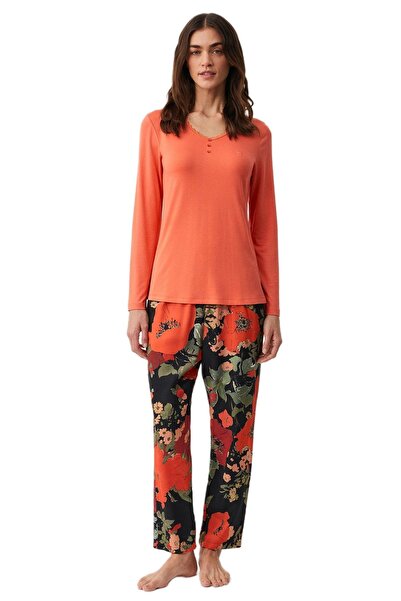 Penyemood Combed Cotton Mood Women's Orange Pajama Set Pm9911