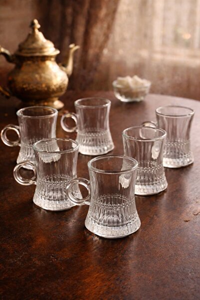 YzHome 6 Kişilik Cam Kulplu Çay Bardağı Takımı Seti Bardak