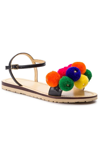 Love Moschino Sandale damă - Pompoane - mărime 37 - Negru Piele Naturală - Mu...