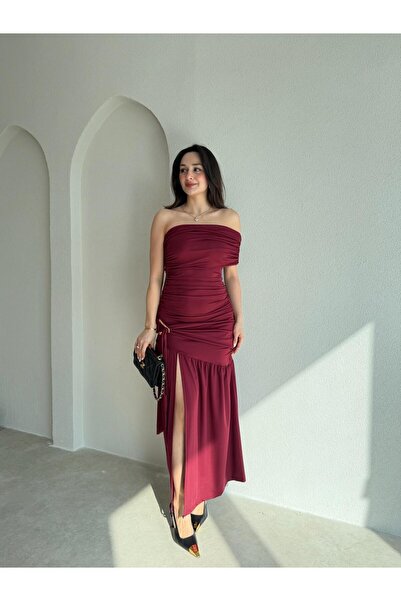 Mooi Butik Galler Midi Dress 9000 - Burgundy