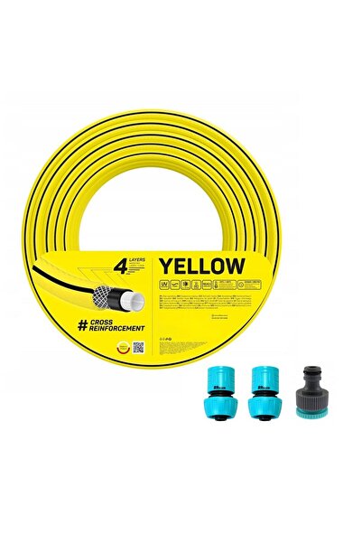 Cellfast Furtun de gradina, 4 straturi, cu 2 cuple si adaptor, 3/4", 20 m, Ye...