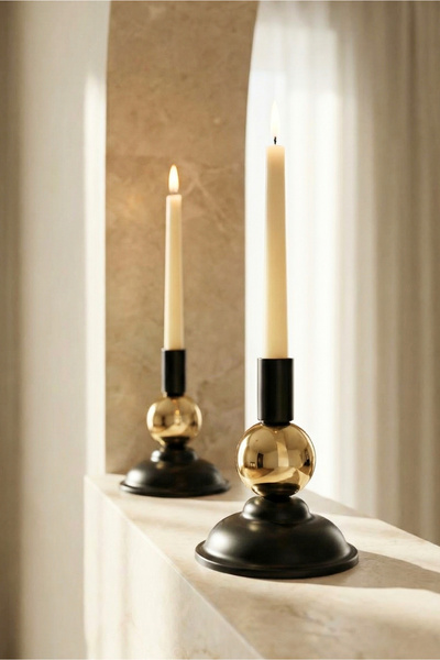 HOMİNG 2'li Set Siyah Şamdan Mumluk