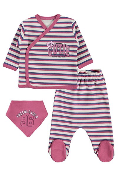 Civil Baby Striped Cutie Printed Bodysuit Sets - Beige 0-1 Month