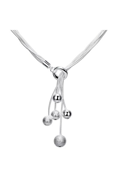 CRM Colier de damă cu 5 lanțuri și 5 mărgele, 45 cm, argintiu