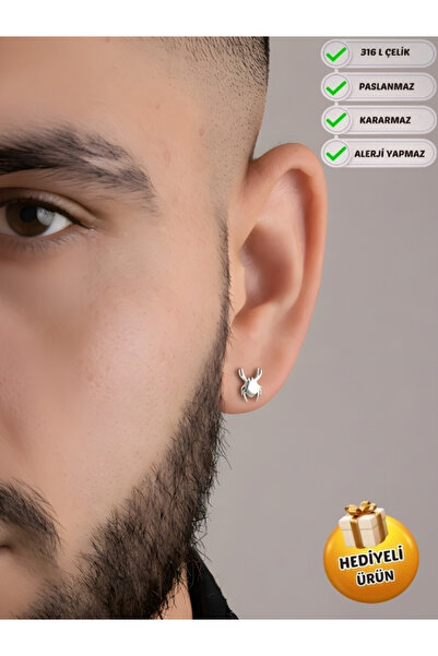 Piercing Market Steel & Silver Men's Steel Special Design 3D Spider Earrings,...