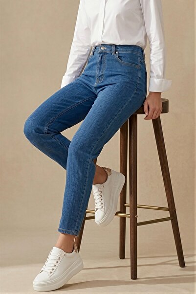 İmajButik Tamnoplave Visok struk Mom farmerke s pantalone