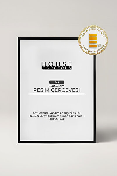 House Gorgeous Siyah 30x42cm A3 Resim Çerçevesi, Poster Çerçevesi, Duvar Çerç...