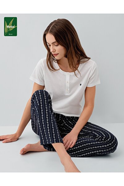 Pierre Cardin Modal Cotton Piece Short Sleeve Women's Pajama Set White Plus S...