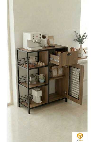 AYZ Keyif Kahve Köşesi Çekmeceli Dolaplı Mutfak Dolabı Kahve Dolabı Siyah-Caf...