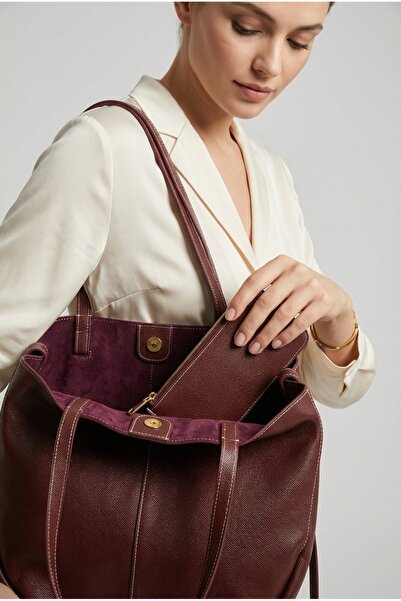MRS.MODA Kadın Bordo Renk Şık Omuz Ve El Çantası Çapraz Askılı Cüzdanlı Günlü...