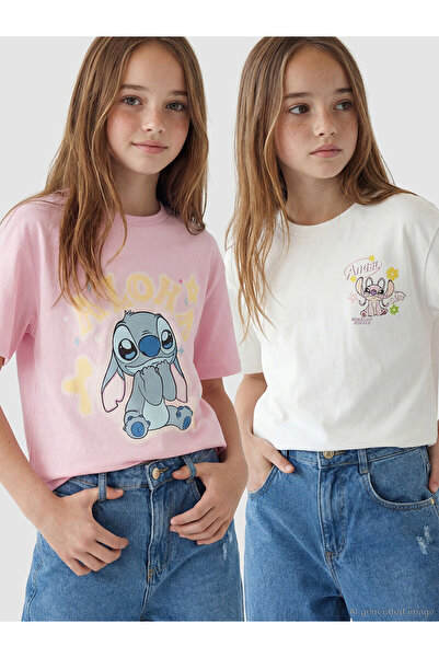 LC Waikiki Özmarka Noul sezon Stitch și Angel cu imprimeu Tricou din 2 piese ...
