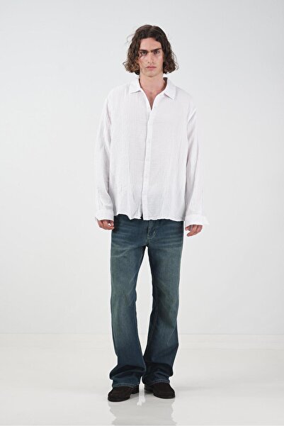 GIESTO Textured White Muslin Shirt