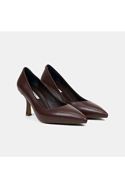 Desa Kadın Kahve Sivri Burunlu Klasik Deri Stiletto