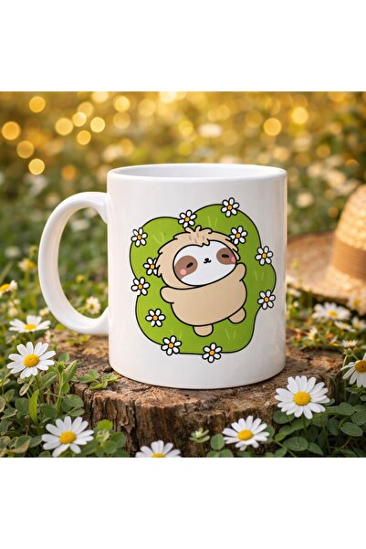 Twin Store كوب بورسلين بنقشة الحيوانات الكسولة مع زهور موديل 110 - كوب قهوة ب...