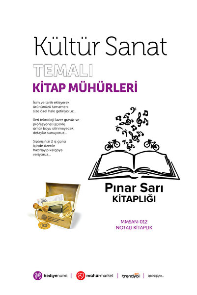 HEDİYENOMİ MühürMarket > ختم كتاب فني ثقافي مع نوتة موسيقية - Ex-libris - ختم...