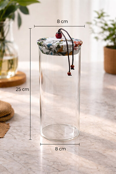 MAKRİ HOME 1000 ml Borosilicate Glass Airtight Jar with White Fabric Cover an...
