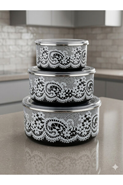 MİS KİTCHEN طقم حاويات تخزين مطلية بالمينا مكون من 3 قطع مع أغطية، حاوية تخزي...