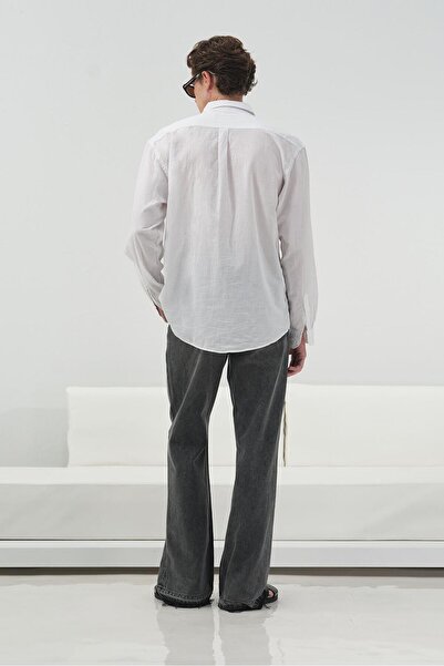 GIESTO Drapey Regular Fit White Voile Shirt