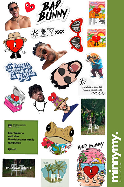 Minnymy Bad Bunny Collection Sticker, Çıkartma, Pinterest Günlük, Planlayıcı,...